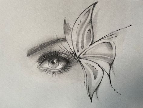 Eye With Butterfly Drawing, Eye Butterfly Drawing, Butterfly Eye Drawing, Eyes Pencil Sketch, Pencil Drawing Eye, Butterfly Concept, Powerful Tattoos, Ace Of Spades Tattoo, Eye Drawings