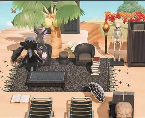 Acnh Goth Beach Ideas, Acnh Spooky Beach Ideas, Animal Crossing Goth Island Ideas, Dark Animal Crossing Island, Goth Acnh Island Ideas, Emo Animal Crossing Island, Spooky Acnh Island, Goth Acnh Island, Goth Animal Crossing Island