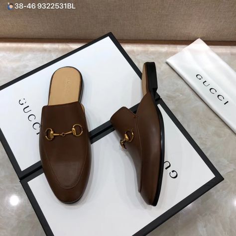 Gucci man male leather horsebit slippers brown Male Slippers, Mule Shoes Outfit, Half Shoe, Tennis Shoe Heels, Shoes Editorial, Slippers Brown, Gents Shoes, Half Shoes, Chic Flats