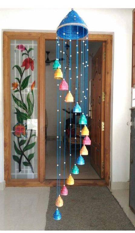 Hanging Bottles Decoration Ideas, Newspaper Diy Crafts, Paper Wind Chime, Newspaper Wall Hanging Diy Paper, Newspaper Crafts Diy Wall Art, Newspaper Crafts Wall Decor, Handmade Wind Chimes Crafts, Crafts With Newspaper, Craft With Newspaper