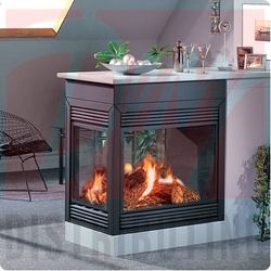 see through fireplace I see this and see so many ideas! Peninsula Fireplace Ideas, Pier Fireplace, Fireplace Cottage, Peninsula Fireplace, Fireplace Desk, Mid Century Room Divider, 3 Sided Fireplace, Fireplace Gas, Room Divider Shelves