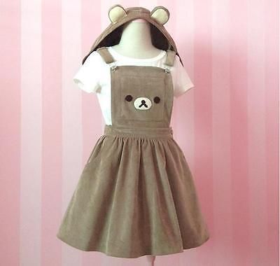 $25.75 Kawaii Rilakkuma Jumpsuit Dress Cute Bear Embroidery Lolita Overall Skirt & Hat Kawaii Rilakkuma, Hats Cute, Bear Embroidery, Overall Skirt, Striped Tunic Dress, Mesh Bodycon Dress, Korean Girl Fashion, Ear Hats, Suspender Dress