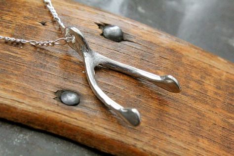 Sterling Silver Wish Bone Pendant Necklace Moon Raven by mrd74 Wish Bone, Wishbone Necklace, Necklace Moon, Bone Necklace, Bone Jewelry, Bone Pendant, Luck Charms, Silver Work, Necklace Sterling Silver