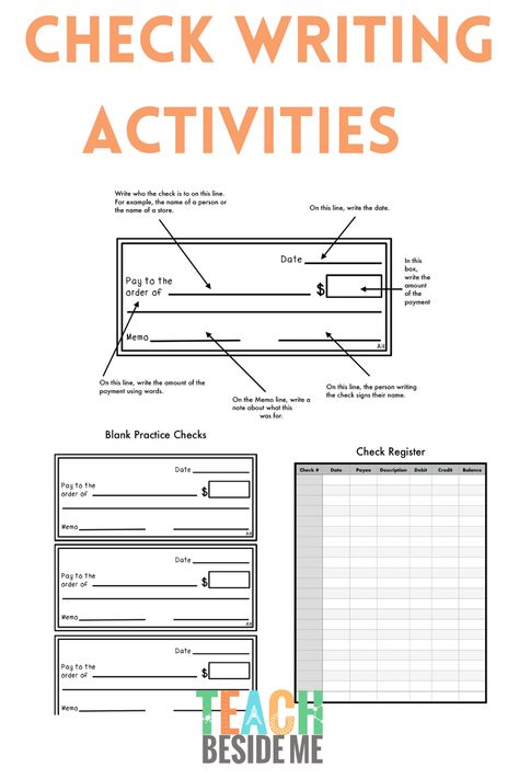 Check Writing Practice, How To Write A Check, Home Economics For Kids, Paper Spinner Toy, Financial Iq, Consumer Math, Unit Studies Homeschool, Teaching Money, Life Skills Lessons