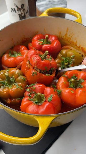 Arash Hashemi on Instagram: "@shredhappens Mediterranean Stuffed Peppers . If you love high protein, lowcarb meals with a Mediterranean spin, these stuffed peppers are just incredible! Get ready to get the best of lots of fresh herbs, we’re gonna use a lot of them here! . Here’s how I made it:  1. Roughly dice 2 yellow onions. Bring a pan to medium heat, add 1 tbsp olive oil, add the onions, add 3-4 tbsp water, and sautee. 2. Once onions are transulent, add 2-3 large minced garlic cloves, 1/2 tbsp turmeric, a couple pinches of salt and pepper, and stir. 3. Now add 2lbs ground beef (I used 85/15) and bring the heat to medium-high. Season ground beef with 1 tbsp dried oregano, 1 tbsp dried mint, 1 tbsp dried tarragon, and 1 tbsp dried savory. Continously mince with a spatula to get rid of an Summer Squash Casserole, Garlic Parmesan Chicken Wings, Squash Casserole Recipes, Homemade Lasagna, Homemade Beef, Stuffed Pepper Soup, Beef And Noodles, Peppers Recipes, Keto Meal Plan