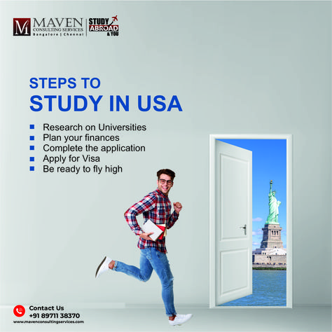 Here are the few actions you must take to study in the United States. Get in touch with us for expert counselling at +91 89711 38370 or visit www.mavenconsultingservices.com For more Information regarding Study Abroad. Study Abroad Poster, University Plan, Mind Craft, Australia Visa, Class Poster, Business Motivational Quotes, Graphic Design Ads, Creative Poster, Graphic Design Projects