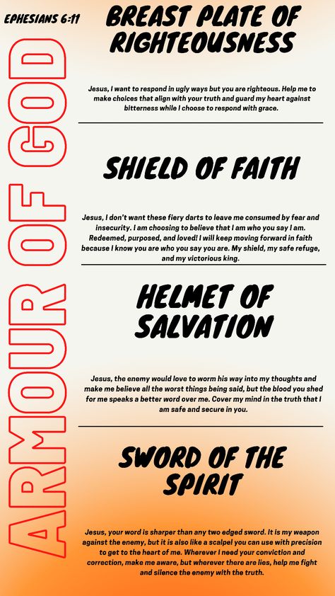 Christian Bible Verses - Armor of God Ephesians 6:11 prayers from Pastor West. Breastplate of Righteousness, shield of faith, helmet of salvations, sword of the spirit! Armor Of God Lesson, Breastplate Of Righteousness, Bible Verse Vinyl, Good Scriptures, Ephesians 6 11, Helmet Of Salvation, Deliverance Prayers, Spiritual Warfare Prayers, Shield Of Faith