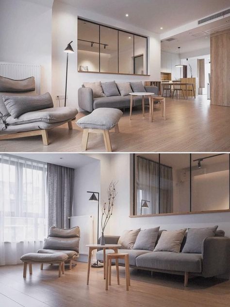 Grey And Wood Home Decor, Grey White Wood Interior, Grey Interior Design, Wood Interior Design, Japandi Style, Grey Decor, Interior Design Mood Board, Wood Sofa, White Sofas