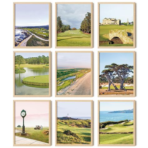 PRICES MAY VARY. GOLF ART FOR WALLS: Elevate your space with our stunning golf wall decor, featuring breathtaking landscapes and famous golf courses artwork GOLF PICTURES FOR MAN CAVE: Add the perfect touch to your man cave with our collection of masters golf decorations, including iconic moments from the Masters Tournament and more. SET INCLUDES: You'll receive 9 Famous Golf Course Posters 8x10" (UNFRAMED) and plenty of glue dots to hang this beautiful golf course wall art GOLF LANDSCAPE PICTUR Photos For Bedroom, Golf Landscape, Golf Wall Decor, Golf Painting, Golf Wall Art, Golf Pictures, Golf Poster, Golf Decor, Masters Golf