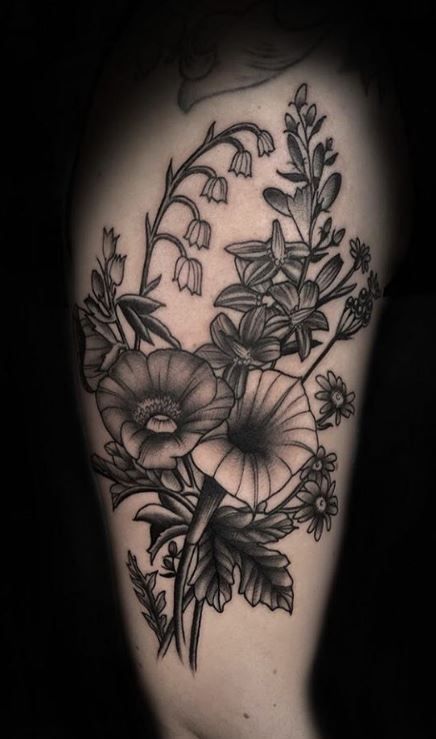 Poisonous Flowers Tattoo, Poisonous Flowers, Flower Boquet, Art Journal Backgrounds, Mushroom Tattoos, Tattoo Reference, Elbow Tattoos, Plant Tattoo, Flower Tattoo Sleeve