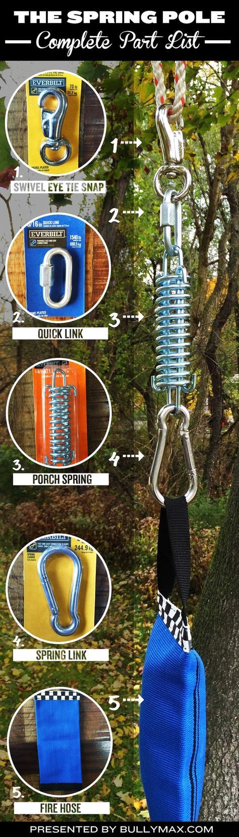 How to build a spring pole for dogs (a great exercise tool for bulking up scrawny dogs). #bullymax #pitbull #pitbulls #dogs Backyard Dog Playground, Pitbulls Dogs, Dog Backyard, Dogs Diy Projects, Diy Dog Toys, Dog Yard, Dog Playground, Dog Enrichment, Dog Area