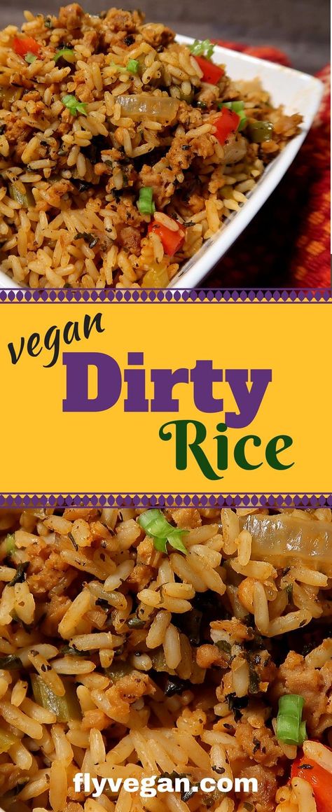 Vegan Dirty Rice, Vegan Cajun Recipes, Cajun Rice Recipe, Creole Rice, Rice Ideas, Vegan Comfort Food Recipes, Vegan Cajun, Cajun Rice, Dirty Rice Recipe