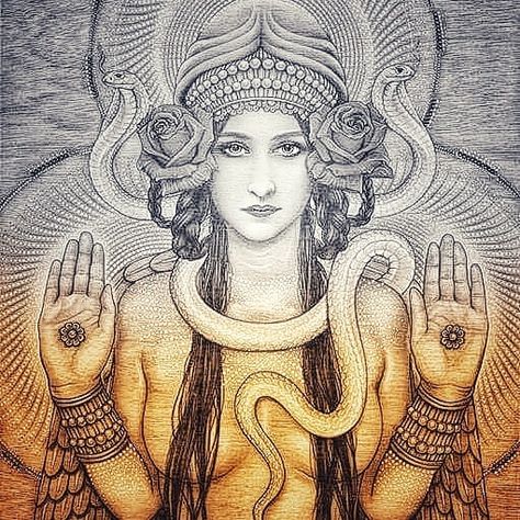 Portal dos Ventos Oráculos on Instagram: “Inanna, Deusa pertencente à Mitologia sumeriana, cultuada há mais de sete mil anos a.C. está relacionada ao amor, sexo, erotismo,…” Inanna Goddess Art, Ishtar Goddess, Macrame Colar, Fantasy Background, Cornell University, Sacred Feminine, Goddess Art, Awesome Art, Aphrodite