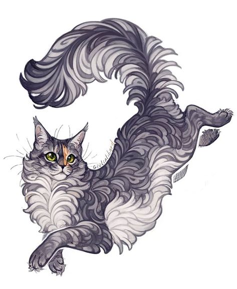 @giulialibard в Instagram: «Commission for @frostheims . . . #commission #mainecoon #maine_coon #mainecoons #cats #cat #pet #pets #animal #animals #animalart» Gotik Tattoo, Warrior Cats Art, Mythical Creatures Art, Warrior Cat, Animal Sketches, Warrior Cats, Cat Illustration, Cat Tattoo, Maine Coon