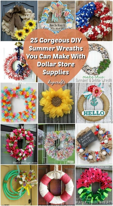 Diy Summer Wreaths, Summer Supplies, Dollar Store Ideas, Dollar Store Christmas, Diy And Crafts Sewing, Dollar Tree Diy Crafts, Diy Summer, Summer Wreaths, Wreath Diy