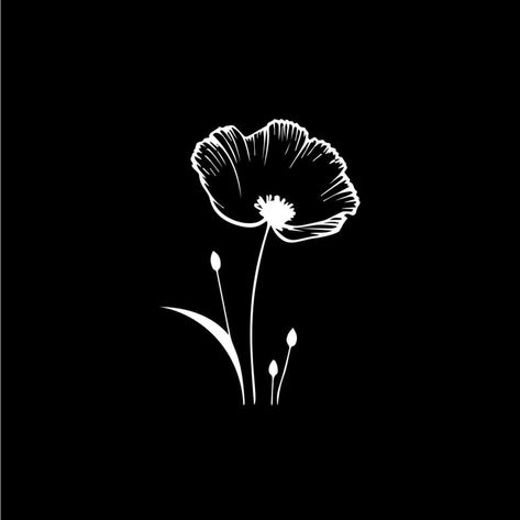 Poppy flower logo template, white icon of blossom poppy petals silhouette on black background, boutique logotype concept, cosmetic emblem, tattoo. Vector illustration Poppy Silhouette, Emblem Tattoo, Poppy Logo, Poppy Petals, Tattoo Vector, Poppy Art, Poppy Design, Flower Logo, Poppy Flower