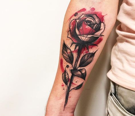 Rose tattoo by Gustavo Takazone | Photo 25617 Tatuaje Trash Polka, Tattoos Masculinas, Trash Polka Tattoo Designs, Rose Tattoo Forearm, Rose Tattoos For Men, Rose Tattoos For Women, Photo Rose, Tattoo Trend, Black Rose Tattoos