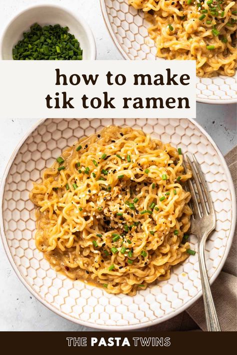 Tik Tok Ramen - The Pasta Twins Tik Tok Lunch Recipes, Viral Meals, Tik Tok Ramen Noodles, Egg Ramen Noodles, Tik Tok Meals, Tik Tok Recipes Videos, Tik Tok Ramen, Homemade Ramen Seasoning, Raman Recipes