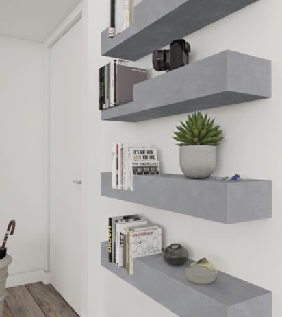 Cement Shelves Design In Kitchen, Cement Shelves Design For Hall, Floating Cement Shelf, Cement Shelves Design, Floating Shelves Concrete, Concrete Shelves, Concrete Shelf, Concrete Bedroom, Bookcase Diy