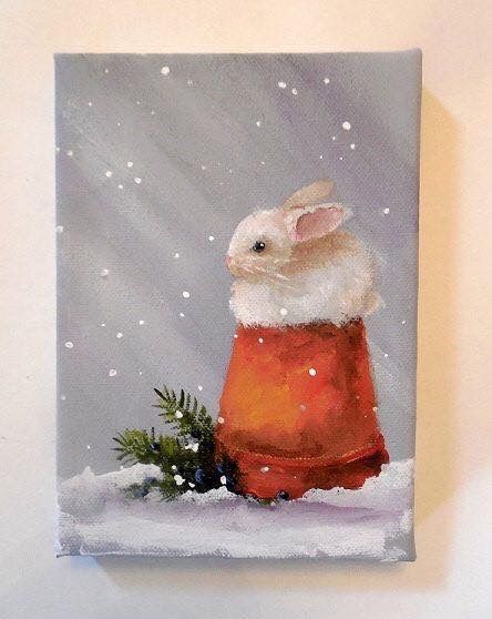 Winter Rabbit, Rabbit Christmas, Mini Toile, Rabbit Garden, Bunny Painting, Snow Bunny, Watercolor Journal, Christmas Painting, Cute Paintings