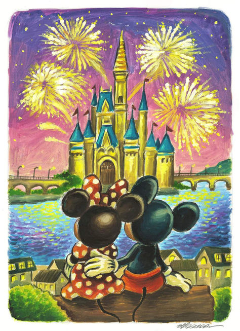 Disney Scenes To Draw, Minnie And Mickey Painting, Disneyland Painting, Disney Painting Ideas On Canvas Easy, Mickey Mouse Painting Ideas, Disneyland Drawing, Mickey Minnie, Disney Painting, Elmo Wallpaper