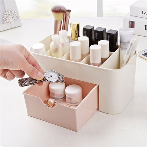 Cosmetic Jewelry Organizer Office Storage Drawer Desk Makeup Case Plastic Makeup Brush Box Makeup Box Organizer, Drawers Plastic, Make Up Storage, Alat Makeup, Makeup Storage Box, Make Up Organiser, Plastic Organizer, Cosmetic Box, Makeup Box