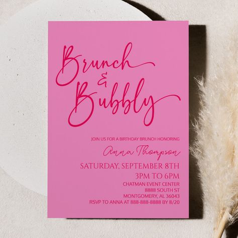 Brunch Bubbly Invitation, 22nd Birthday Brunch Ideas, Pink Birthday Brunch Ideas, Brunch Birthday Party Invitation, Pink Brunch Theme, Pink Themed Brunch, Love You A Brunch Theme, Bday Brunch Decor, Brunch Birthday Party Ideas Decoration