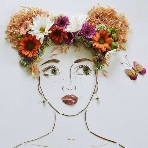 Unusual Portraits, Painting Therapy, Nature Portraits, Flower Petal Art, Sister Golden, Summer Window, Flower Face, Flowers In Her Hair, Face Print