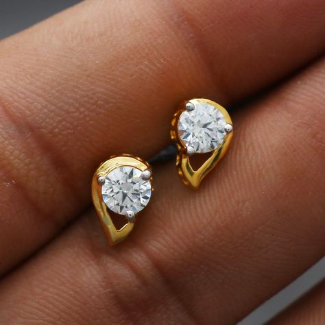 22k gold earrings with zircon, handmade Indian jewelry, beautiful design dainty earrings jewelry, by desirejewelryin on Etsy Stud Earrings Indian, Gold Wedding Party, 22k Gold Earrings, 22k Gold Ring, Handmade Gold Jewellery, Earrings Indian, Gold Rings Jewelry, Jewelry Beautiful, Artisan Earrings