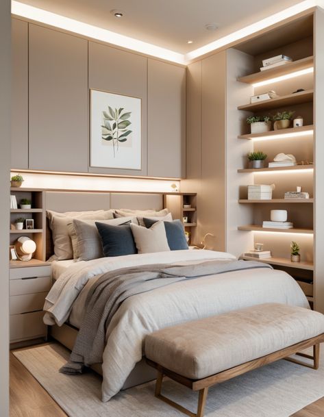 Big Style in Small Spaces: 48 Innovative Ideas for Tiny Bedrooms Full Size Bed In Small Room Layout, Masterbedroom Luxe, Ideas For Tiny Bedrooms, Bed In Small Room, Small Room Layout, Short Ceiling, Tiny Bedroom Ideas, North Star Design, Small Room Layouts