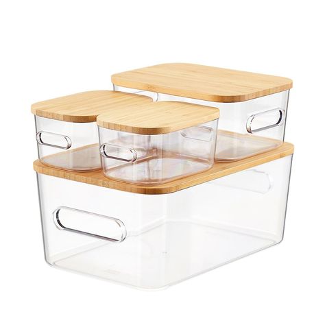 Stackable Plastic Storage Bins, Stackable Bins, The Home Edit, Fridge Organization, Plastic Storage Bins, Modular Storage, Sink Countertop, Plastic Bins, The Container Store