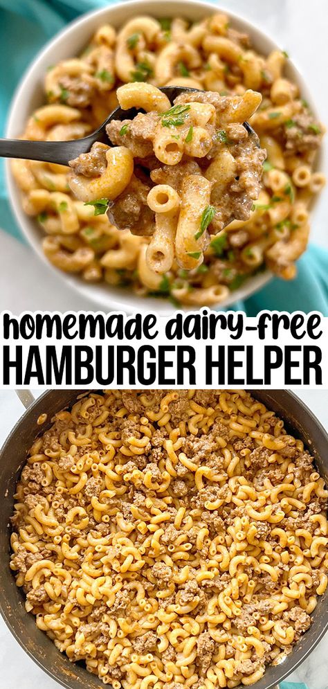 This dairy free hamburger helper recipe comes together with savory ground beef in a creamy tomato sauce with macaroni noodles. It's cooked in one pot and takes about 30 minutes from start to finish. Ground Beef And Potato Recipes Dairy Free, Dairy Free Cheeseburger Macaroni, Dairy Free Dinner With Ground Beef, Ground Beef No Dairy Recipes, Gluten Free Dairy Free Ground Beef, Ground Beef Recipes No Dairy, Ground Beef Dairy Free Recipes, Dairy Free Hamburger Helper, Gluten Free Ground Beef Recipes