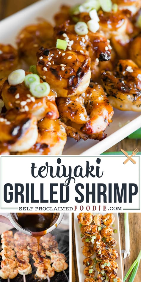 Flavorful Dinner Recipes, Peanut Slaw, Best Grilled Shrimp Recipe, Easy Grilled Shrimp Recipes, Shrimp Skewer Recipes, Teriyaki Shrimp, Sticky Sauce, Shrimp Marinade, Shrimp Kabobs