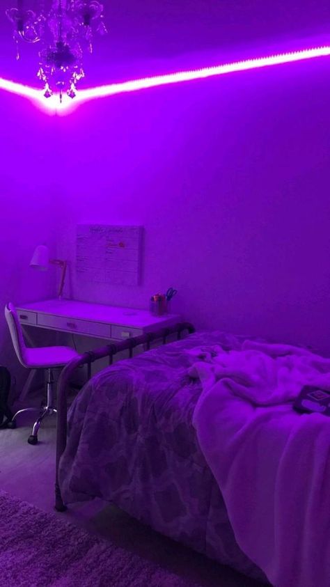 2020 Aesthetic, Purple Lighting, Neon Bedroom, Led Lighting Bedroom, Aesthetic Bedroom Ideas, Neon Room, Aesthetic Rooms, Dreamy Room, Teen Bedroom Decor