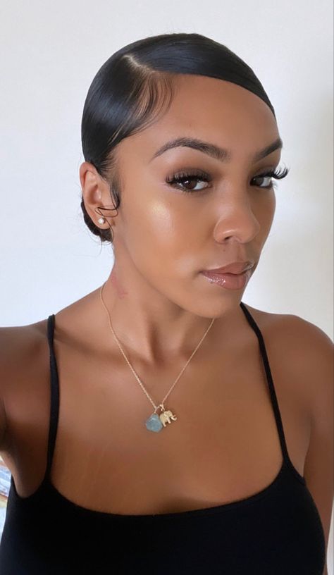 Low Side Part Bun, Side Swoop Low Bun, Side Slick Bun, Side Part Slick Back Bun, Slick Back Hairstyles Black Women, Side Part Bun, Sleek Bun Hairstyles, Relaxed Hairstyles, Natural Hair Bun Styles