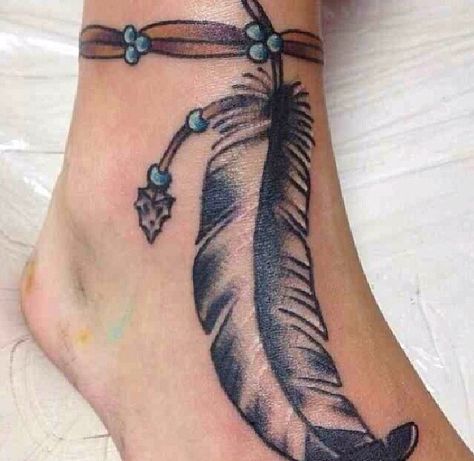 Feather Tattoo Ankle, Rope Tattoo, Anklet Tattoos For Women, Indian Feather Tattoos, Horse Tattoo Design, Ankle Bracelet Tattoo, Anklet Tattoos, Initial Tattoo, Indian Tattoo