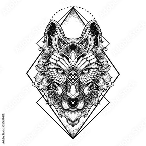 Wolf Neck Tattoo, Tattoo Front, Illustration Geometric, Geometric Wolf, Wolf Illustration, Wolf Pack, Neck Tattoo, Tshirt Design, Tattoo Style