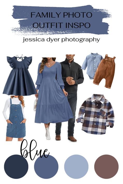 Purple Fall Picture Outfits, Blue Scheme Family Pictures, Blue And Brown Fall Family Photos, Family Photo Outfits Blue Color Combos, Blue And Tan Family Photo Outfits, Shades Of Blue Family Photos, Family Photos Navy Blue, Navy Blue Family Pictures Outfits, Denim Family Photoshoot