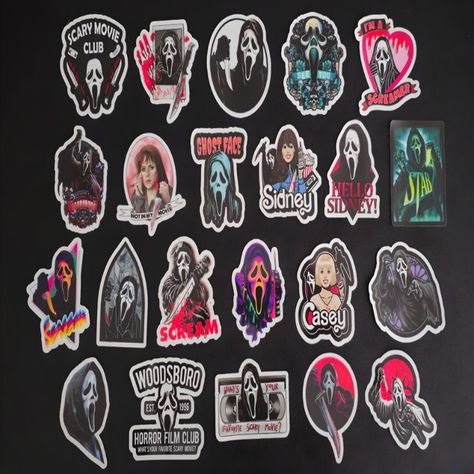 Elevate your horror collection with these spooky decals! #horrorstickers #sticker #stickers #stickershop #etsy #etsystickers #etsyshop #etsyseller #plannercommunity #stickerhaul #stickerhoarder #horror #halloweenvibes #horrorart #wallsticker #stickerhaul #stickernama #stickersheets #stickercustom #halloween #halloweendecor #halloweenspirit #wallpapersticker #stickerprinting #stickerlabel #stickerbook #stickercutting #darkart Spooky Decals, Scream Stickers, Horror Movie Stickers, Hello Movie, Ghostface Mask, What's Your Favorite Scary Movie, Scream Ghostface, Horror Collection, Horror Fanatic