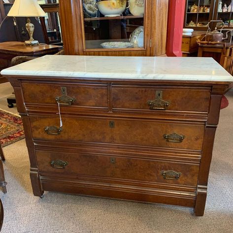 Land and Ross Antique & Design on Instagram: “Marble topped three drawer walnut chest. Circa 1875/80. ***$495***42” wide x 19” deep x 34” tall. Clean original finish & hardware, marble…” Antique Dresser With Marble Top, Marble Dresser, Marble Top Dresser, Chest Of Draws, Dresser Ideas, Dresser Top, Antique Design, Antique Dresser, Marble Top