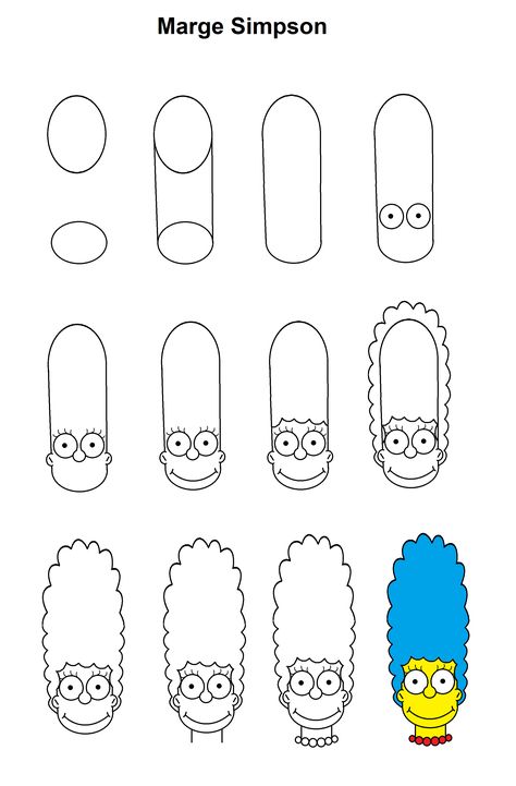 Marge Simpson step-by-step tutorial. Drawing Ideas Easy For Teens, Geisha Drawing, Easy Pencil Drawings, Doodle Art For Beginners, Simpsons Drawings, Pencil Sketch Drawing, Draw Cartoon, Marge Simpson, Easy Cartoon Drawings