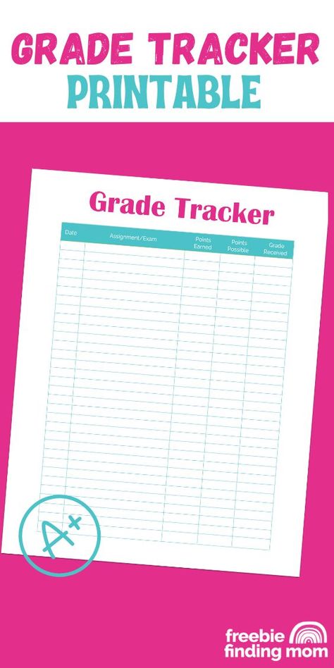 This is a grade tracker printable that allows a student to record their assignments and exams, the points they earned vs. the points possible, the grade received, and the date. Grade Tracker Printable, Two Years Old Activities, Activities For One Year Olds, Dollar Diy, Grade Tracker, Student Planner Printable, Mom Printable, Thrifty Thursday, Printable Chore Chart