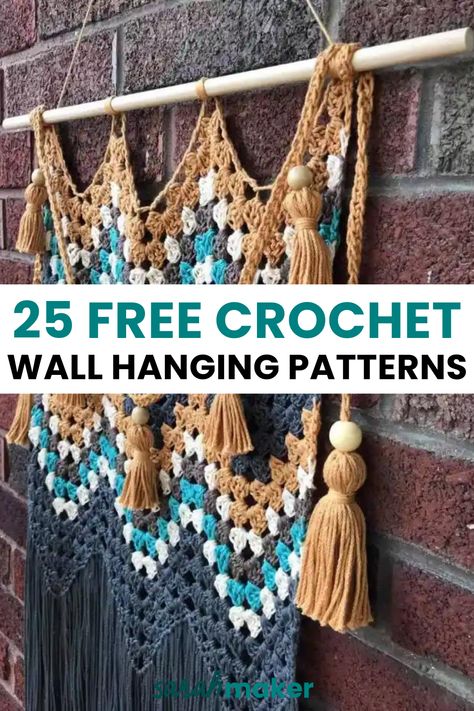 Do you ever look at your walls and think, “Hmm, what’s missing?” A beautiful crochet wall hanging may be just what you need. From large, boho tapestries to simple, modern pieces, this post includes an amazing array of free crochet wall hanging patterns. Tapestry Crochet Patterns Wall Hangings, Crochet Home Wall Hanging, Modern Crochet Wall Hanging, Free Crochet Wall Decor Patterns, Knit Wall Hanging Pattern Free, Crochet Like Macrame, Beach Crochet Wall Hanging, Free Home Crochet Patterns, Crochet Boho Decor Free Pattern