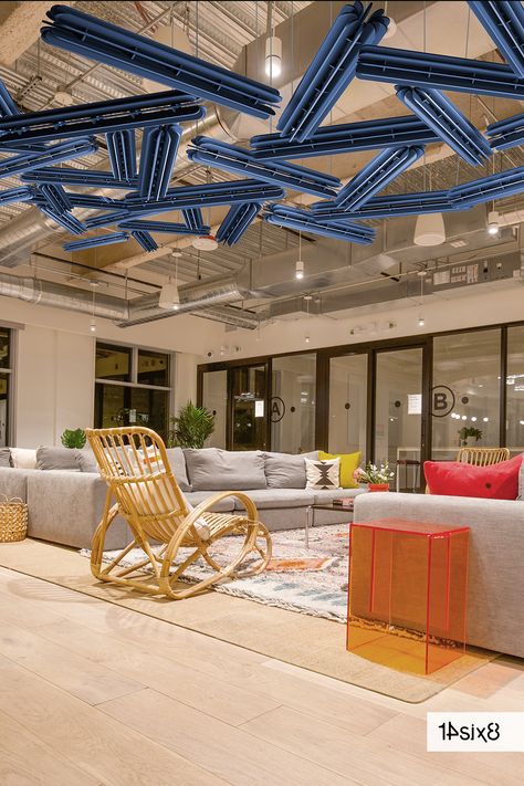 Whether it be a single unit suspended over a workstation or a cluster of units suspended in an almost unlimited array of patterns, levels and angles, Timber is sure to create a modern expression of creative freedom in acoustic ceiling design.  #interiors #interiordesign #architecture #officedesign #officedecor #workplaceinteriors  #14six8 #officeinspiration #officeinteriors #interioracoustics #acoustics #acousticsystem #suspendedacoustics Acoustic Ceiling Design, Baffle Ceiling, Acoustic Baffles, Acoustical Ceiling, Acoustic Ceiling Panels, Presentation Board Design, Acoustic Ceiling, Office Ceiling, Open Ceiling