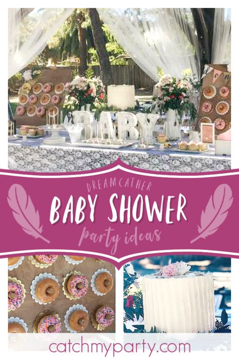 Take a look at this wonderful dream catcher inspired baby shower! The donut wall is incredible! See more party ideas and share yours at CatchMyParty.com #catchmyparty #partyideas #babyshower #girlbabyshower #bohoparty #bohobabyshower #dreamcatcher Boho Chic Party, Boy Baby Shower Centerpieces, Baby Shower Boho, Unique Baby Shower Invites, Cheap Baby Shower, Baby Shower Cakes For Boys, Rustic Party, Donut Wall, Boho Party