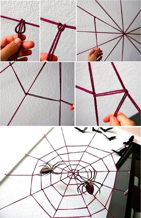 Yarn Spider Web, Easy Diy Halloween Decor, Easy Outdoor Halloween Decorations, Cheap Halloween Diy, Diy Halloween Dekoration, Halloween Outdoor Decoration, Halloween Decorations Ideas, Cheap Diy Halloween Decorations, Easy Diy Halloween Decorations