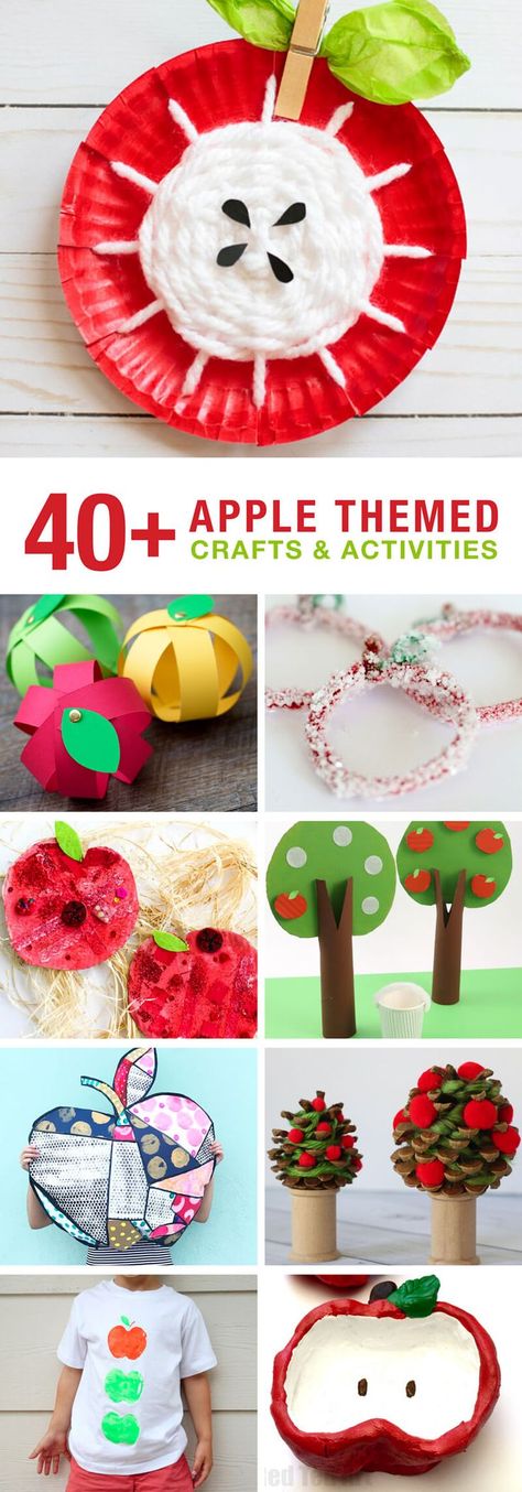 40  Apple themed crafts and activities for kids! Tons of fun ideas including art and crafts, steam activities, sensory play, learning ideas , fine motor and more!  #apple #applecrafts #kidscrafts #harvest #creativfun #kidsactivities #autumn #fall #thecrafttrain Apple Crafts For Kids, September Apples, فن النسيج, Apple Crafts, Johnny Appleseed, Apple Activities, Apple Craft, Autumn Activities For Kids, Apple Theme