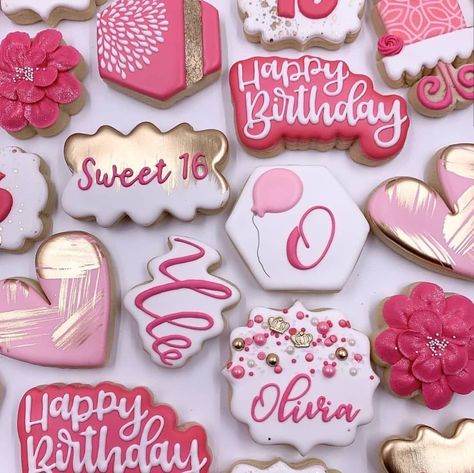 Cake Pop Icing, Cookie Flooding, Happy Birthday Sweet 16, Cake Decorating Party, Cake Pop Displays, Happy Birthday Cookie, Cookies Birthday, Cookie Cake Birthday, Cake Decorating Frosting