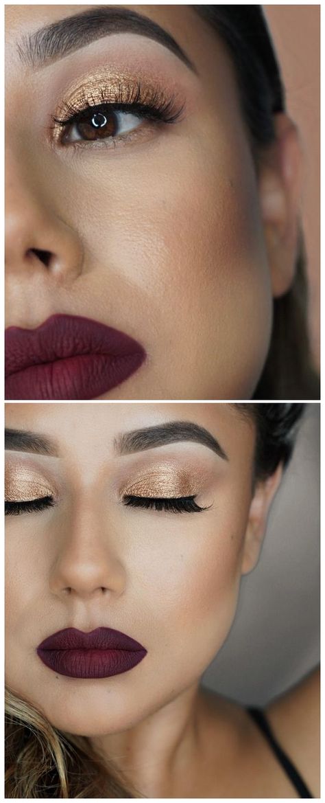 shimmery gold lip & deep matte berry lip | makeup @glamtrashmakeup | 2nd photo: https://www.instagram.com/p/BZMUvdpl_LZ/?taken-by=glamtrashmakeup Berry Lips Makeup, Hair Color For Brown Eyes, Lips Inspiration, Burgundy Lips, Wedding Makeup Tutorial, Trendy Eyeshadow, Wedding Makeup For Brown Eyes, Wedding Makeup Tips, Berry Lips