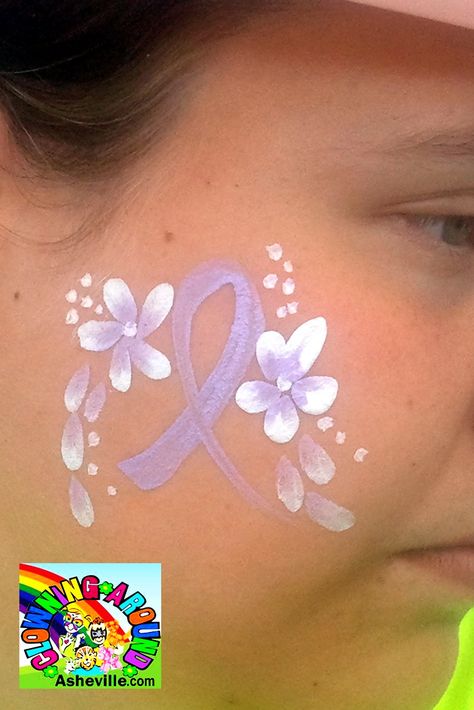 Simple Ribbon & Flowers Cheek Art for Relay for life Simple Christmas Hairstyles, Simple Tattoo Outlines, Pink Week, Relay Ideas, Race For Life, Cheek Art, Dance Marathon, Umbrella Painting, Twisted Ribbons